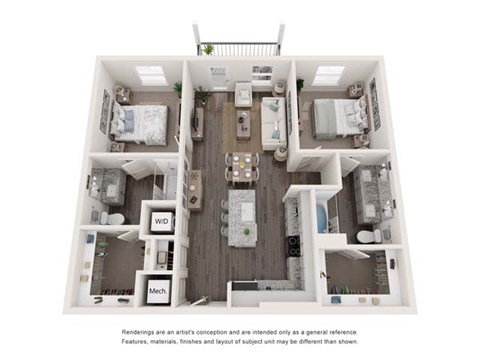 Floor plan for 2 beds, 2 baths, 1080 sqft